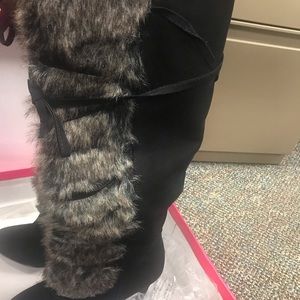 Serena stiletto heeled boots with fur